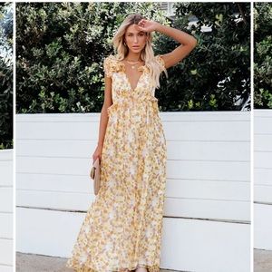 VICI- ROSAMUND FLORAL CHIFFON RUFFLE MAXI DRESS